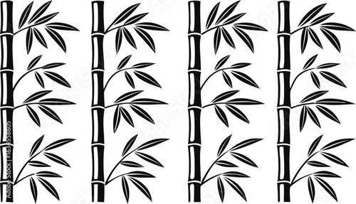 Elegant black and white stylized bamboo stalks and leaves seamless pattern for decorative backgrounds