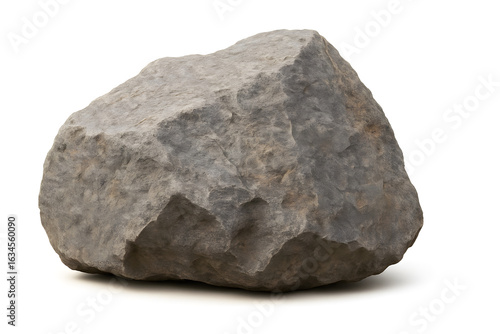 Rock stone isolated on white background, natural rough gray mineral texture object, solid construction material sample for geology, mining, landscaping, education, industrial design, earth science con