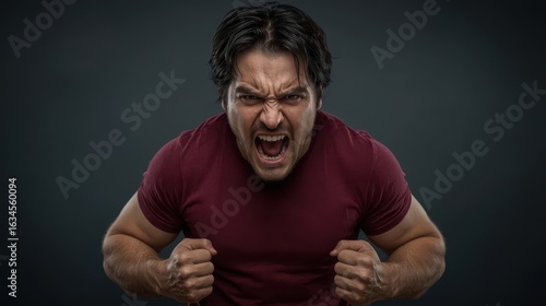 Man with furrowed brow and clenched fists screaming showing anger and frustration