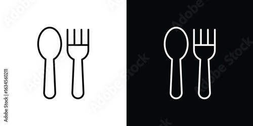 Spoon and Fork icon art Illustrations. premium line icons