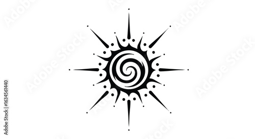 Vector Illustration of a Spiral Sunburst Pattern with Radiating Spikes in Black Abstract Style