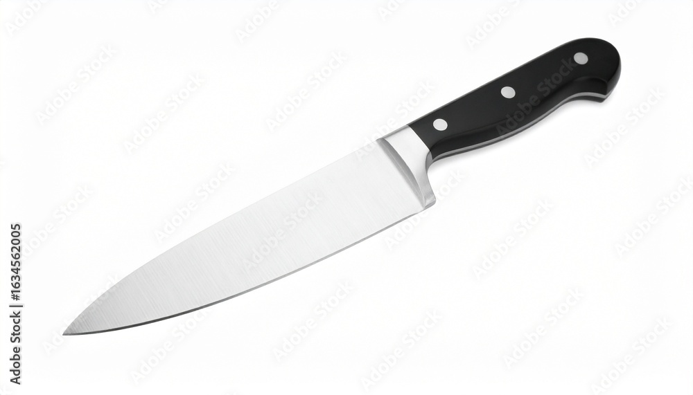 Stainless steel kitchen knife with black handle isolated on white background. Stainless steel kitchen knife with black handle isolated on white background.