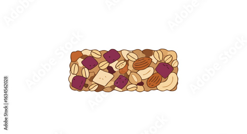 Vector Illustration of Granola Bar with Nuts and Dried Fruits in Organic Style