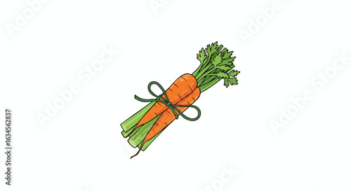 Minimalist Vector Illustration of Carrot and Celery Bundle in Organic Style with Bright Orange and Green Colors