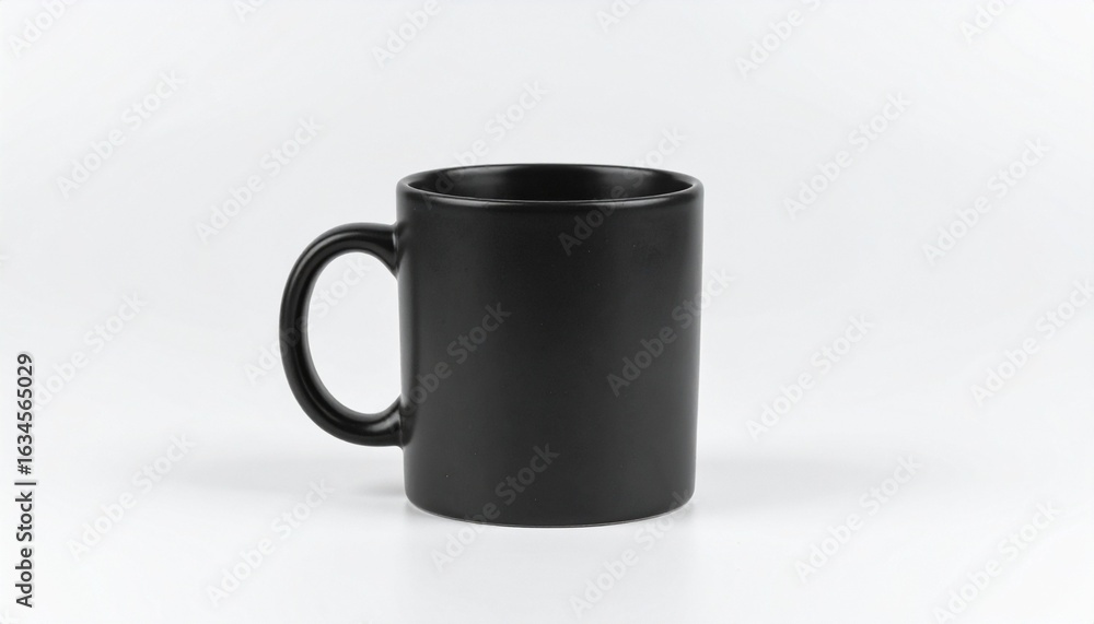 Fototapeta premium Matte black ceramic mug on white background.