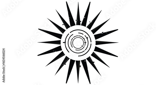 Vector Pattern Abstract Circular Design with Spiked Rays in Monochrome Style