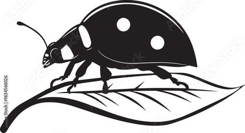 Ladybug Hiding Body partially concealed under a leaf or surface with only antennae or legs visible. full length silhouette black vector illustration