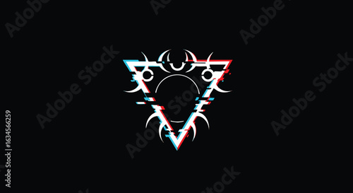 Vector Illustration of Abstract Tribal Animal Head in Modern Geometric Style with Red Blue Black Colors