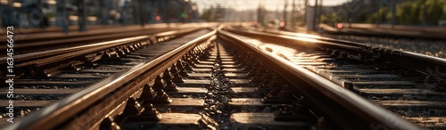 Close-up view of railway tracks converging