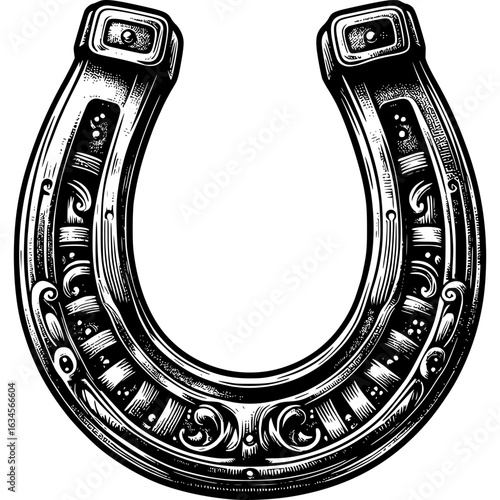 Lucky Charm Emblem: A classic horseshoe, expertly crafted with intricate details, embodies luck and fortune, a timeless emblem of good tidings.