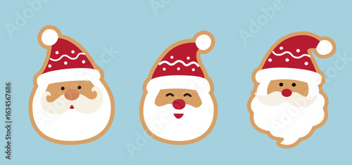 Set of Santa Claus Gingerbread Man flat vector.
Cute Christmas gingerbread in the shape of Santa Claus.
santa claus head ginger cookie  illustration. 
Good for greeting card,poster, banner, leaflet.