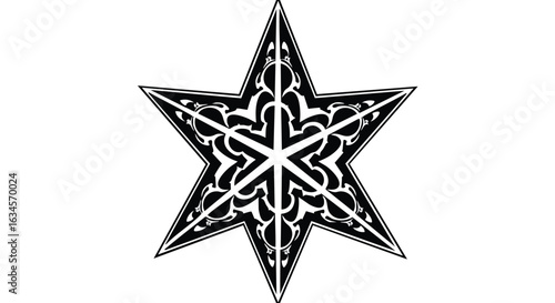 Decorative Vector Star Shape with Intricate Flourish Pattern in Black and White Modern Style