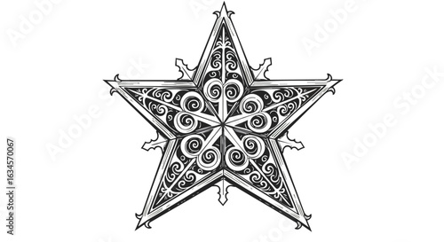 Decorative Vector Star Pattern with Intricate Swirls and Flourishes in Vintage Style for Ornamental Design