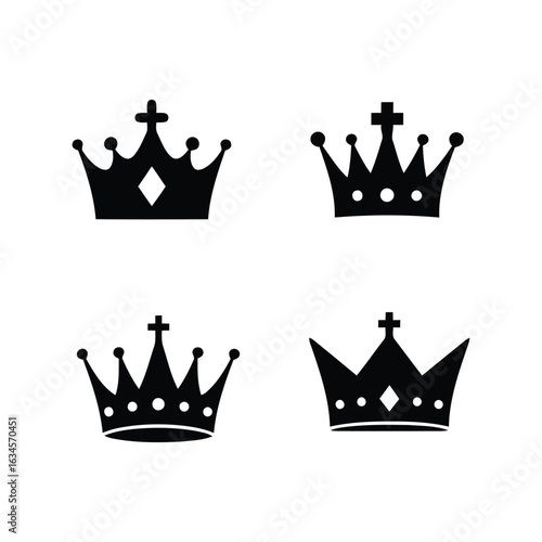 Royal crown icons set king queen symbol luxury royalty emblem heraldic design elements