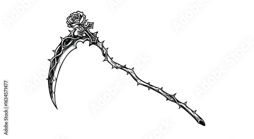Vector Illustration of a Thorned Rose with Gothic Style in Black and White for Dark Gothic Aesthetic