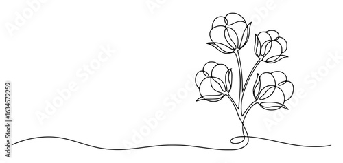Minimalist line art of cotton bolls on a stem plant