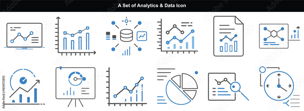 Obraz premium Line charts, pie diagrams, server racks, and graph documents show data analysis trends together