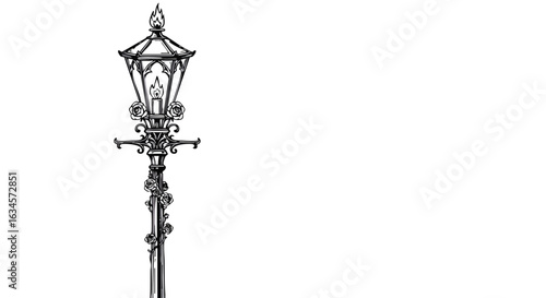 Vintage Ornamental Street Lamp Vector Illustration in Classic Decorative Style with Floral Elements and Intricate Details