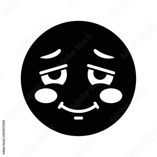 Vector art of happy and shy emoji face with blushing cheeks and a gentle smile, isolated on white background