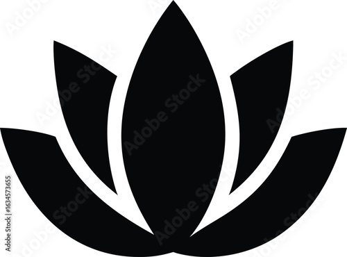 Lotus Flower Silhouette Icon – Black and White Minimalist Vector for Yoga, Wellness, Spa, Nature, and Botanical Design Themes