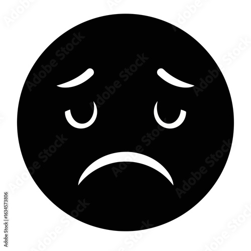Vector art of black sad face icon expressing unhappiness and negative emotion, isolated on white background