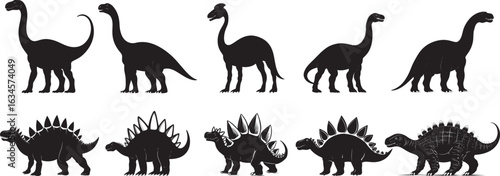 Parasaurolophus - A duck-billed herbivore with a long backward-curving crest and a slender bipedal body. full length silhouette black vector illustration