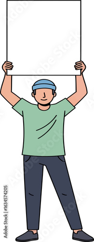 cartoon illustration of a man holding blank sign
