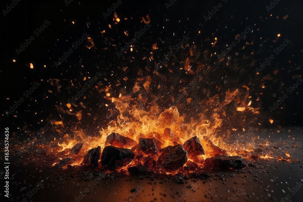 Naklejka premium Fire embers particles over black background. Fire sparks background