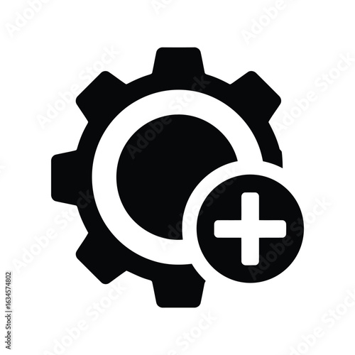 Gear with plus icon vector illustration settings cogwheel add functionality configuration symbol system control