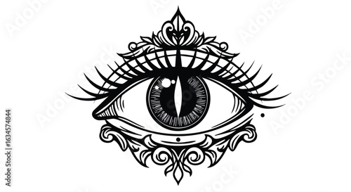 Elegant Vector Eye Illustration with Ornamental Details in Black and White in Modern Decorative Style