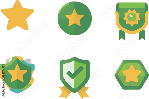 Flat design graphic elements star shield ribbon