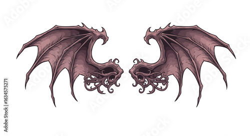 Vector Illustration of Bat Wings in Gothic Style with Dark Purple Shades