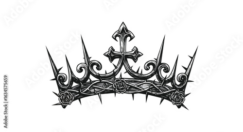 Gothic Vector Crown with Spikes and Floral Elements in Ornate Decorative Style