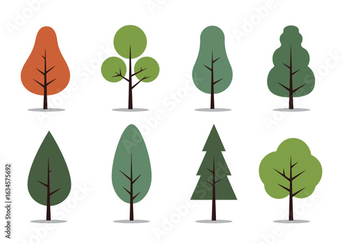 Diverse tree collection vector illustration nature elements seasonal foliage woodland graphics