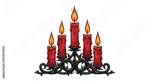 Vector Illustration of Gothic Candelabra with Red Dripping Candles in Dark Elegant Style