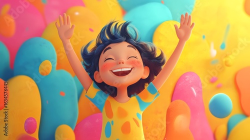 happy girl with colorful balloons