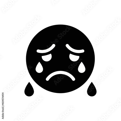 Vector art of black sad crying face emoji isolated on white background
