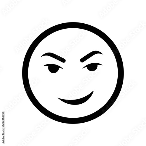 Vector art of black sly and mischievous face emoji isolated on white background