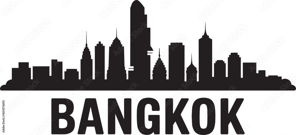 Fototapeta premium Bangkok Skyline Silhouette Vector Illustration Thailand Urban Cityscape Design Element