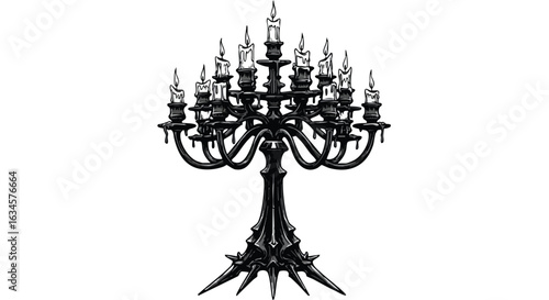 Vector Illustration of Gothic Candelabrum with Multiple Candles in Dark Elegant Style