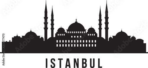 Istanbul Skyline Silhouette Vector Illustration of Turkey Cityscape Design with Mosques