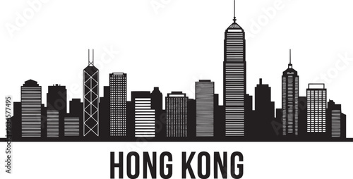 Hong Kong Skyline Silhouette Vector Illustration Black and White Cityscape Outline Isolated Design