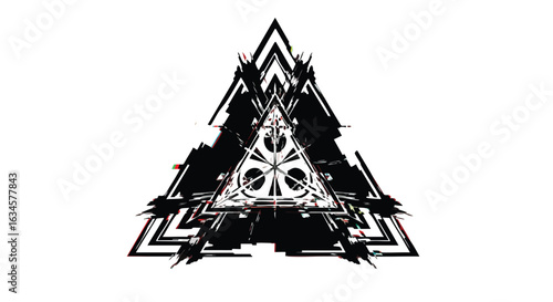 Abstract Geometric Vector Pattern with Triangular Elements and Glitch Effect in Monochrome Style