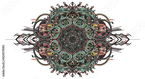 Abstract Geometric Vector Illustration in Modern Style with Symmetrical Circular Pattern and Multicolor Palette