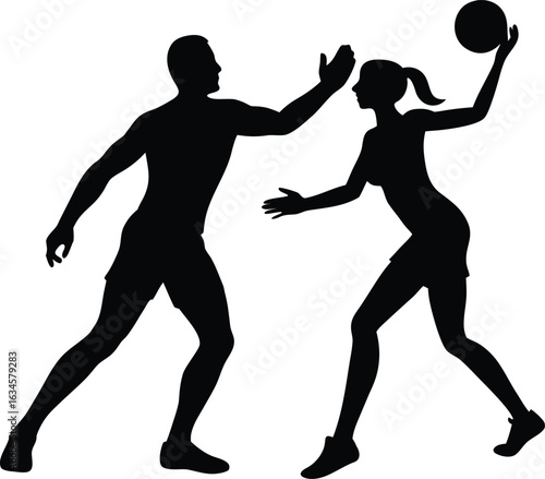 Volleyball player silhouette man and woman playing volleyball isolated on transparent background silhouette