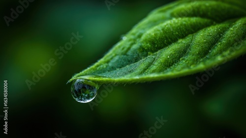 Close-Up View of Water Droplet on Leaf Against Dark Background