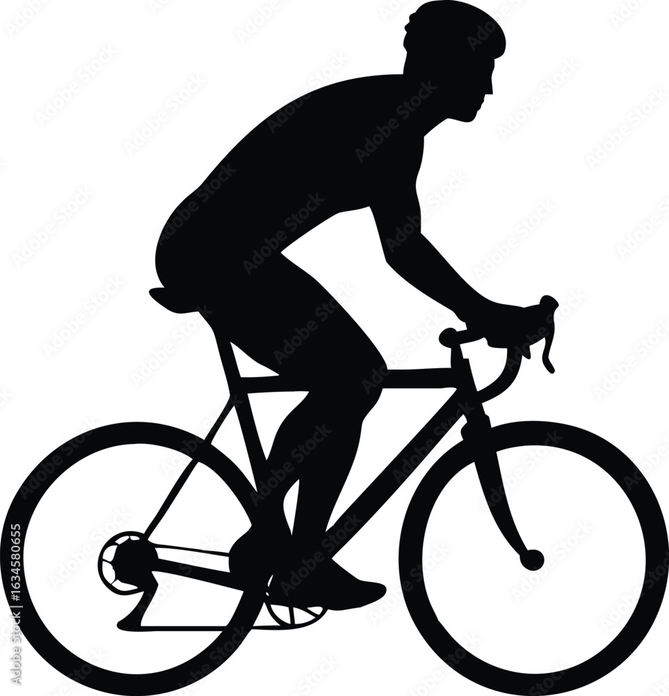 Obraz premium Person Riding Bicycle Icon – Solid Black Silhouette Vector of Cyclist in Motion for Transport, Fitness, and Outdoor Design