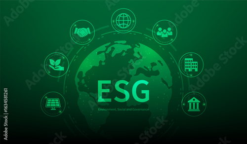 business esg environmental, social and governance global background, ecology and sustainable concept. vector illustration fantastic technology.