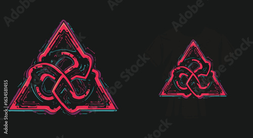 Modern Geometric Vector Illustration with Neon Pink Triangle and Knot Design in Futuristic Style