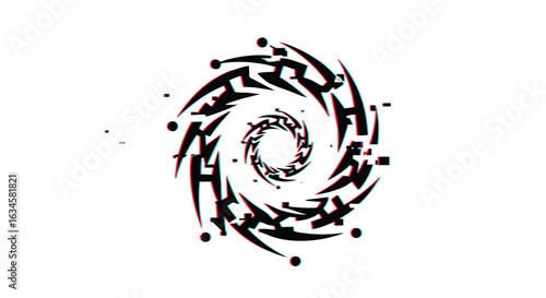 Abstract Spiral Vector Pattern in Monochrome Black and White Geometric Style for Digital Art